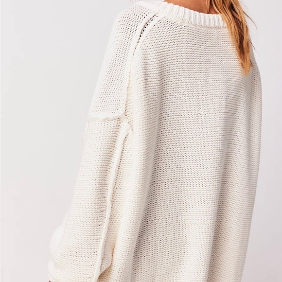 NWOT FREE PEOPLE ALI V-NECK SWEATER Boho Knit Cozy Minimalist oversized L - Picture 2 of 10